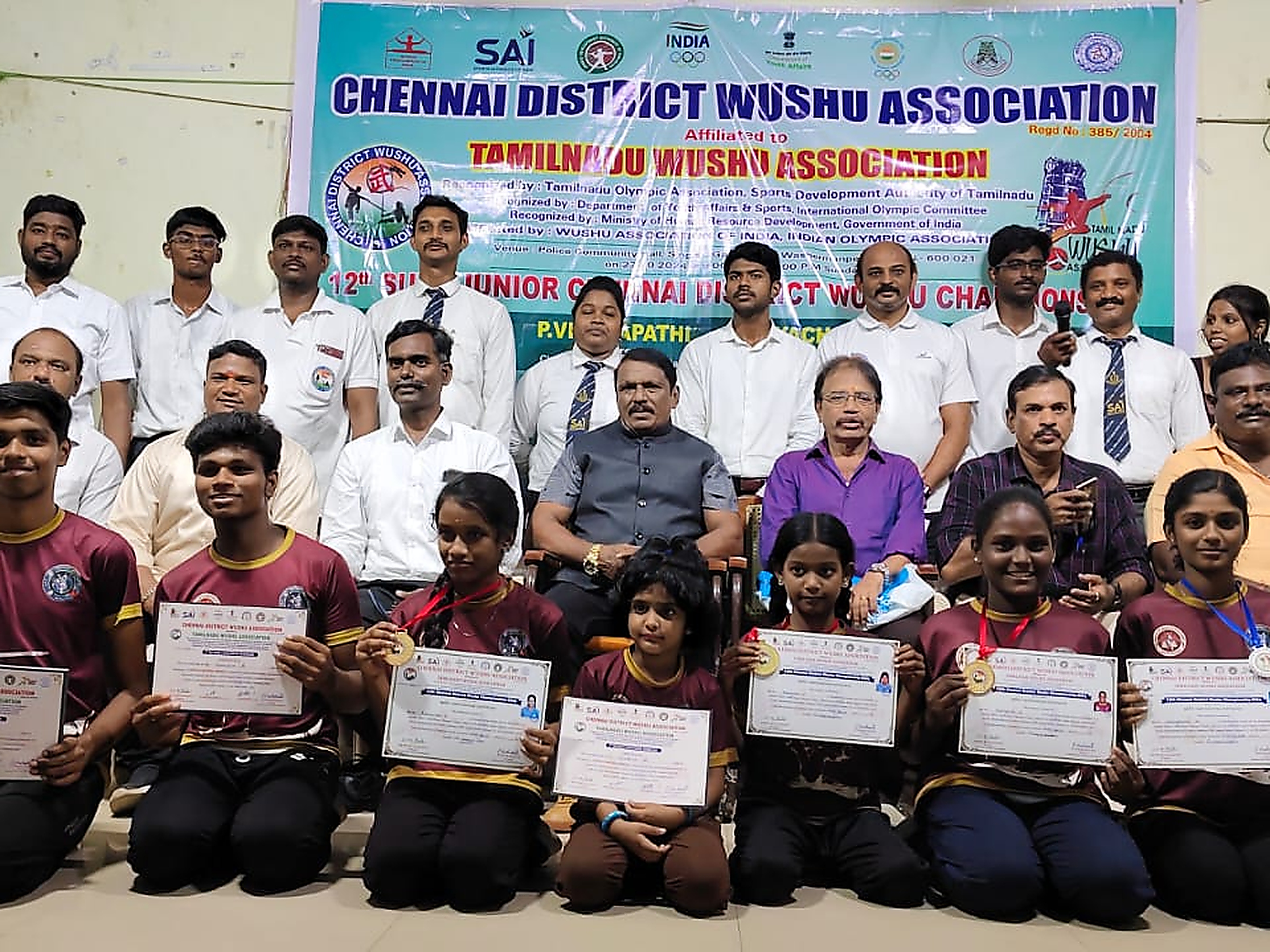 H3A students at 12th Sub Junior Chennai District Wushu Championship with medals